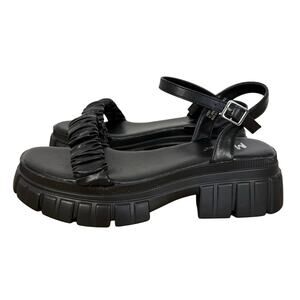 Mixx Shuz Womens Black Chunky New Ruched Adjustable Lucky Sandals Size 8